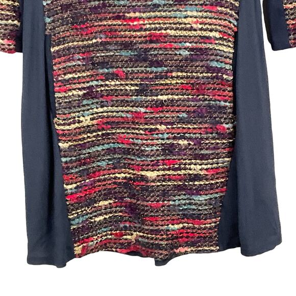 Anthropologie Maeve Stripeknit Swing Tweed Boucle Navy Blue Mini Dress sz Small - Picture 3 of 11
